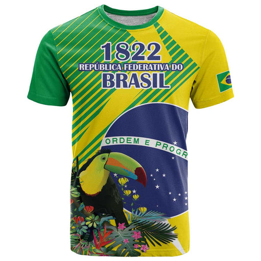 Custom Brazil Independence Day Toco Toucan Ordem e Progresso T Shirt