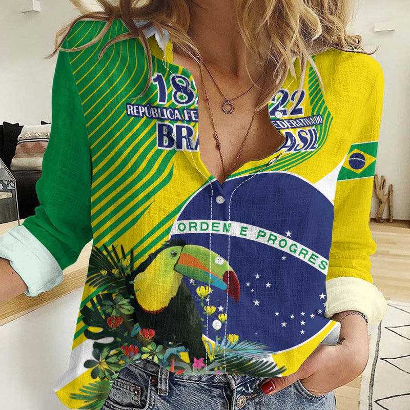 Custom Brazil Independence Day Toco Toucan Ordem e Progresso Women Casual Shirt