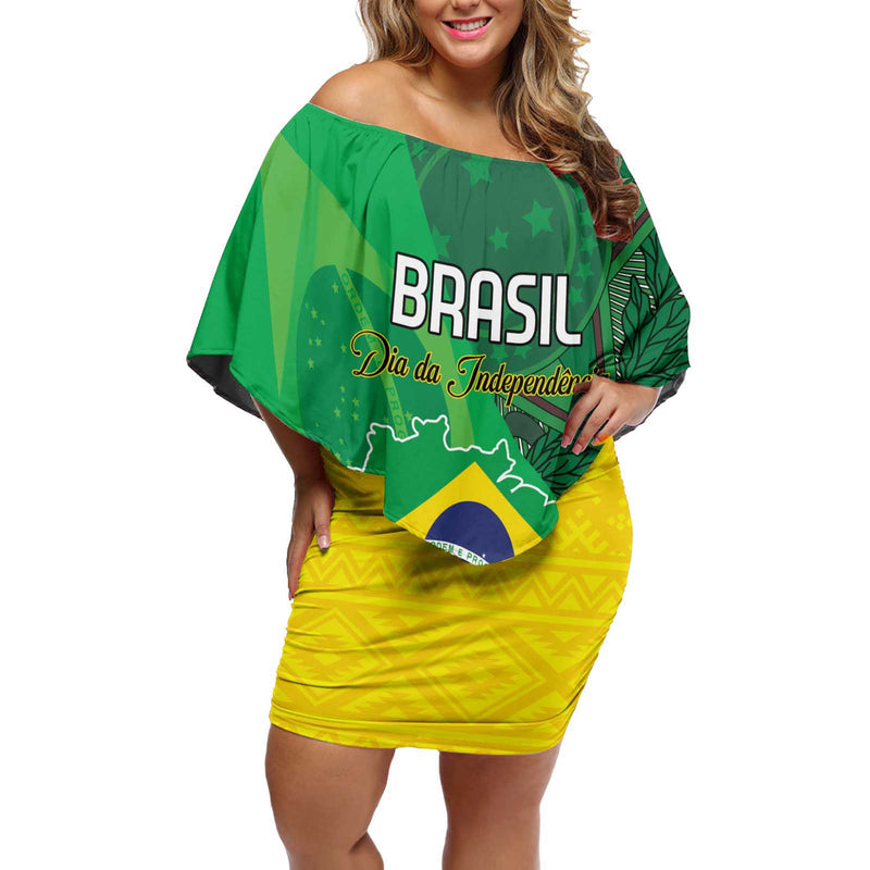 Custom Brazil Happy Independence Day Cristo Redentor Flag Style Off Shoulder Short Dress