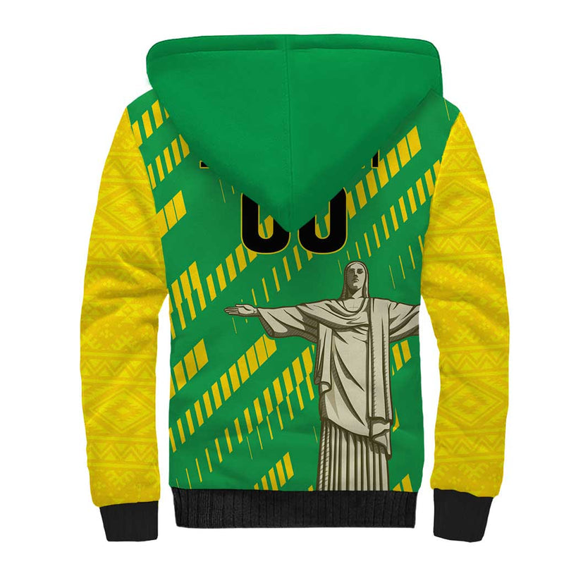 Custom Brazil Happy Independence Day Cristo Redentor Flag Style Sherpa Hoodie
