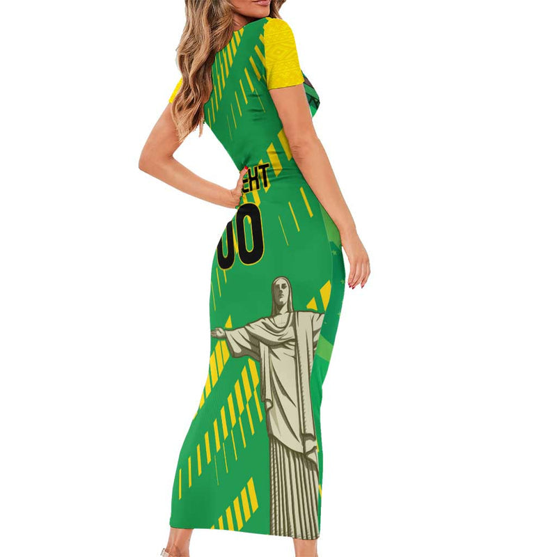 Custom Brazil Happy Independence Day Cristo Redentor Flag Style Short Sleeve Bodycon Dress