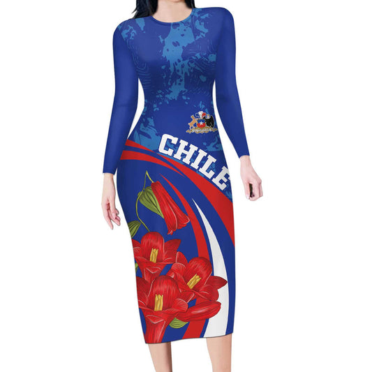 Custom Chile Lapageria With Grunge Style Long Sleeve Bodycon Dress