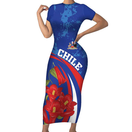 Custom Chile Lapageria With Grunge Style Short Sleeve Bodycon Dress