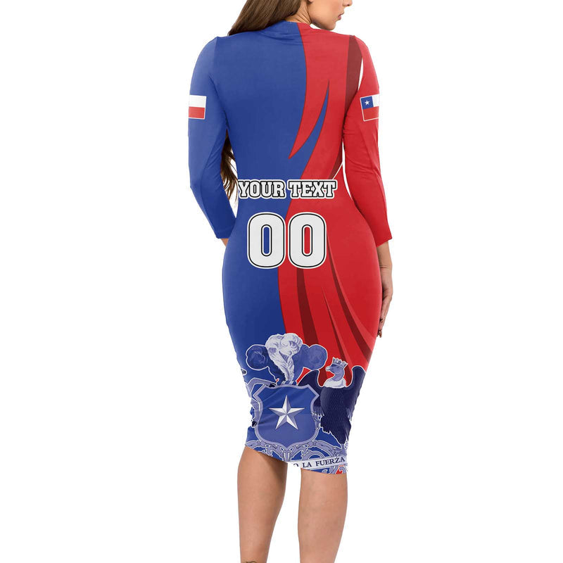 Custom Chile Independence Day Lapageria Flower With Coat Of Arms Long Sleeve Bodycon Dress