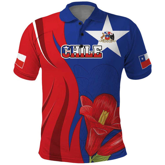 Custom Chile Independence Day Lapageria Flower With Coat Of Arms Polo Shirt