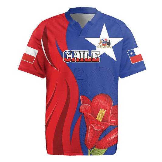 Custom Chile Independence Day Lapageria Flower With Coat Of Arms Rugby Jersey
