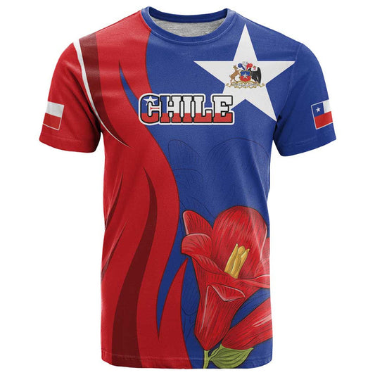 Custom Chile Independence Day Lapageria Flower With Coat Of Arms T Shirt