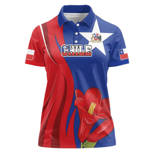 Custom Chile Independence Day Lapageria Flower With Coat Of Arms Women Polo Shirt