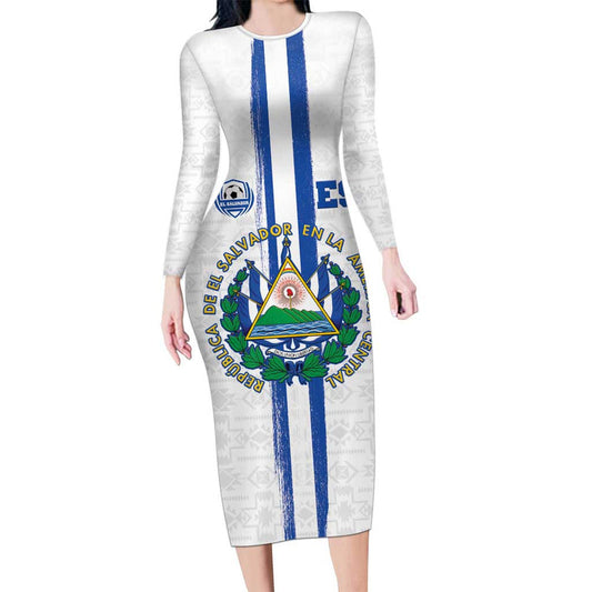 Custom El Salvador Football La Selecta Sporty Style Long Sleeve Bodycon Dress