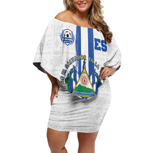 Custom El Salvador Football La Selecta Sporty Style Off Shoulder Short Dress
