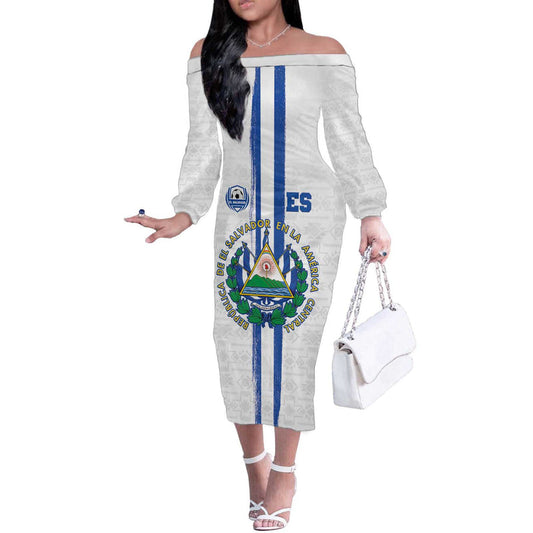 Custom El Salvador Football La Selecta Sporty Style Off The Shoulder Long Sleeve Dress