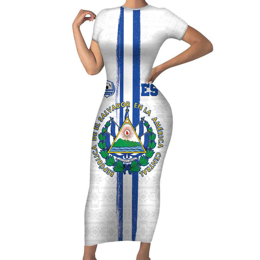 Custom El Salvador Football La Selecta Sporty Style Short Sleeve Bodycon Dress