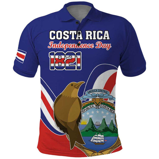 Custom Costa Rica Independence Day Turdus Grayi Bird With Coat Of Arms Polo Shirt
