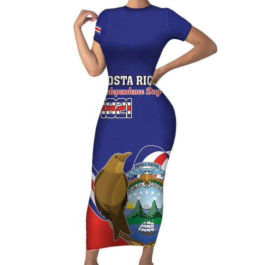 Custom Costa Rica Independence Day Turdus Grayi Bird With Coat Of Arms Short Sleeve Bodycon Dress