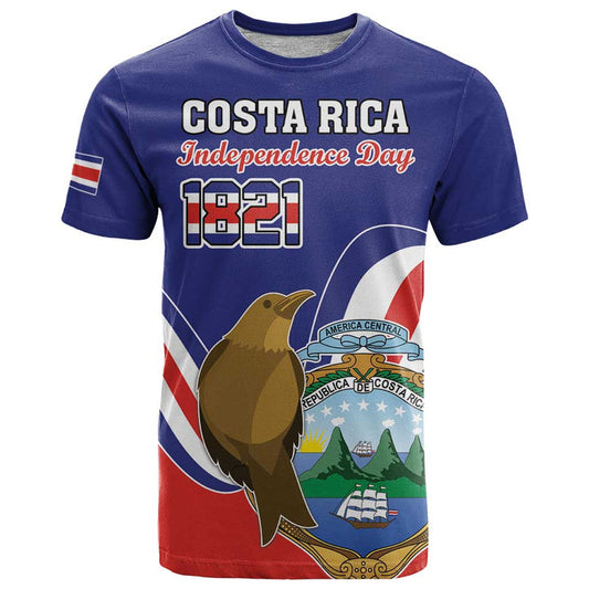 Custom Costa Rica Independence Day Turdus Grayi Bird With Coat Of Arms T Shirt
