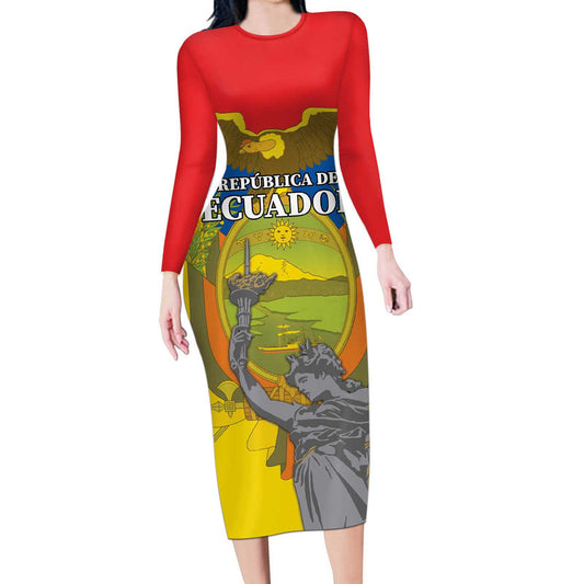 Custom Ecuador Independence Day 1809 Monumento A La Independencia Long Sleeve Bodycon Dress