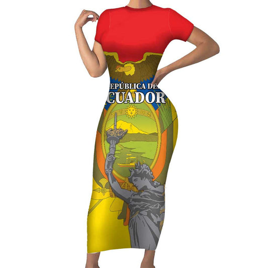 Custom Ecuador Independence Day 1809 Monumento A La Independencia Short Sleeve Bodycon Dress
