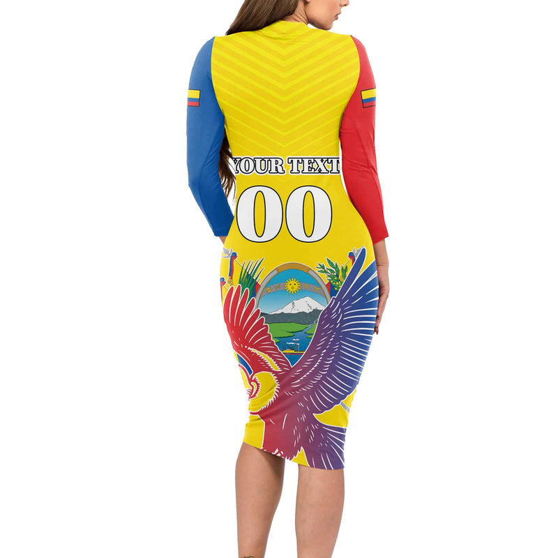 Custom Ecuador Independence Day Andean Condor With Coat Of Arms Long Sleeve Bodycon Dress