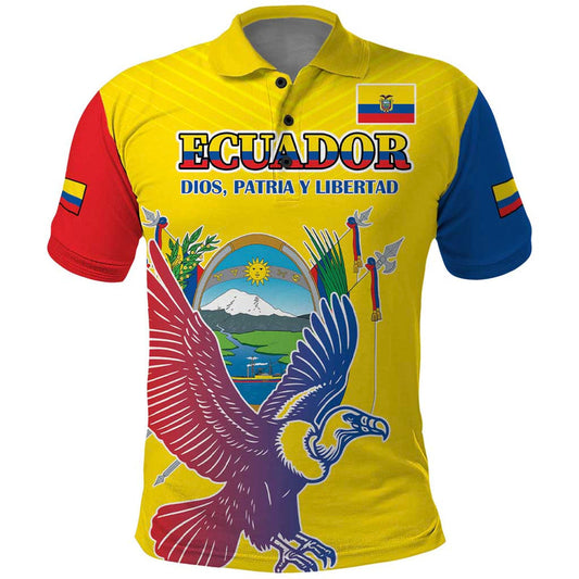 Custom Ecuador Independence Day Andean Condor With Coat Of Arms Polo Shirt