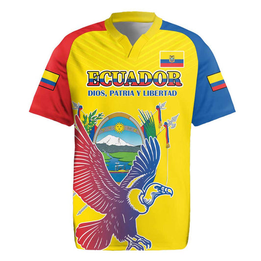 Custom Ecuador Independence Day Andean Condor With Coat Of Arms Rugby Jersey
