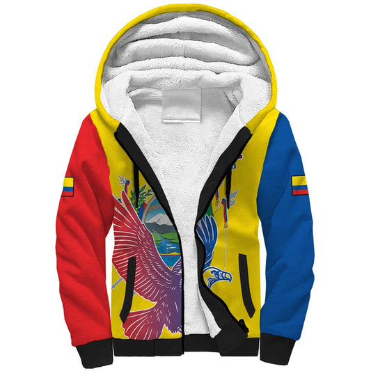 Custom Ecuador Independence Day Andean Condor With Coat Of Arms Sherpa Hoodie