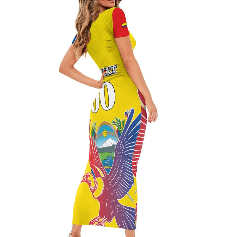 Custom Ecuador Independence Day Andean Condor With Coat Of Arms Short Sleeve Bodycon Dress