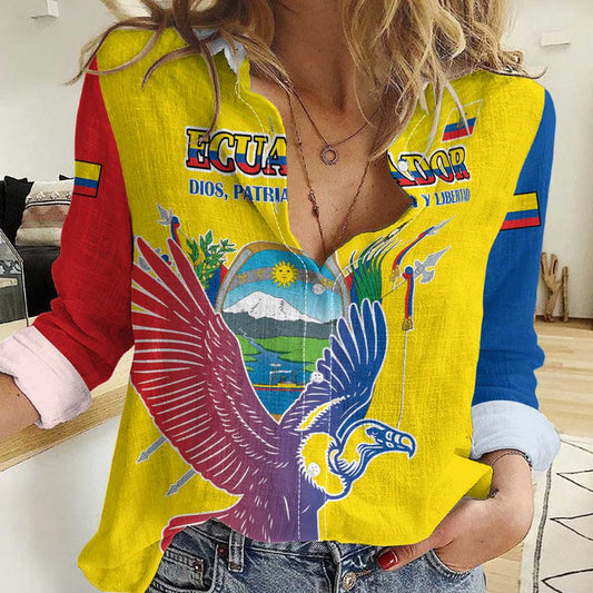 Custom Ecuador Independence Day Andean Condor With Coat Of Arms Women Casual Shirt