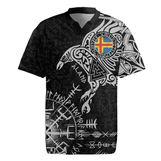 Aland Viking Ravens Vegvisir Runes Pattern Rugby Jersey