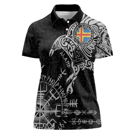 Aland Viking Ravens Vegvisir Runes Pattern Women Polo Shirt