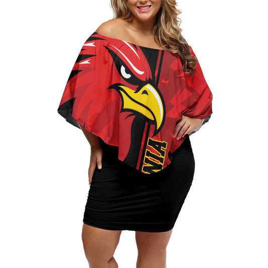 Albania Eagle National Emblem Grunge Pattern Off Shoulder Short Dress