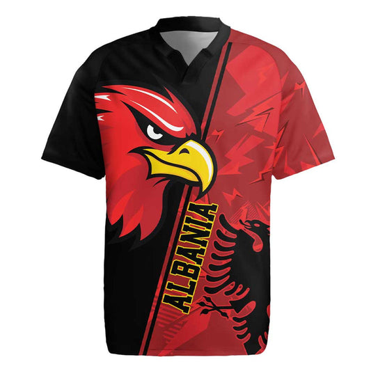 Albania Eagle National Emblem Grunge Pattern Rugby Jersey