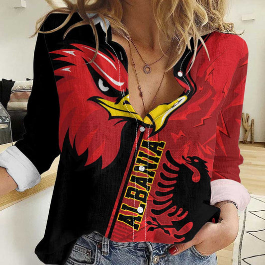 Albania Eagle National Emblem Grunge Pattern Women Casual Shirt