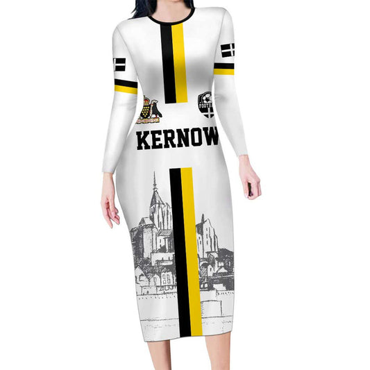 Custom Cornwall Football Mont Saint Michel Long Sleeve Bodycon Dress