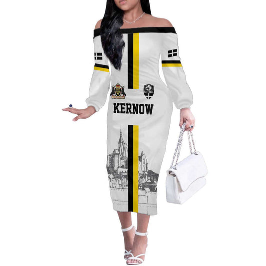 Custom Cornwall Football Mont Saint Michel Off The Shoulder Long Sleeve Dress