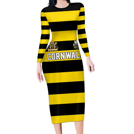 Custom Cornwall Rugby One And All Long Sleeve Bodycon Dress