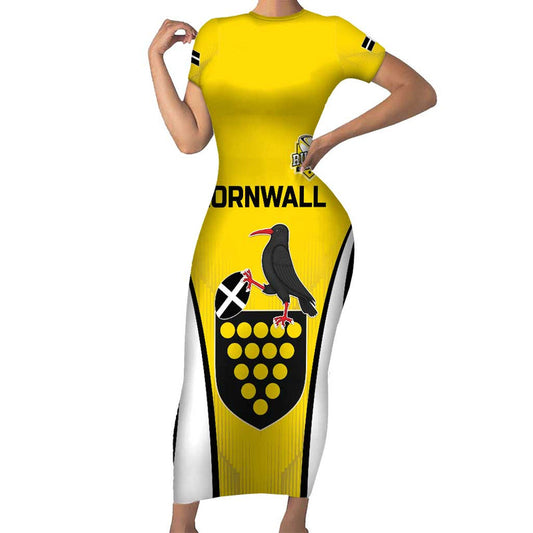 Custom Cornwall Rugby Cornish Chough Go Champion Short Sleeve Bodycon Dress