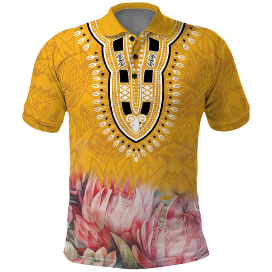 Africa Dashiki King Protea Floral Motif Patterns Polo Shirt