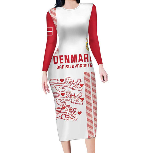 Custom Denmark Football Danish Dynamite White Version Long Sleeve Bodycon Dress
