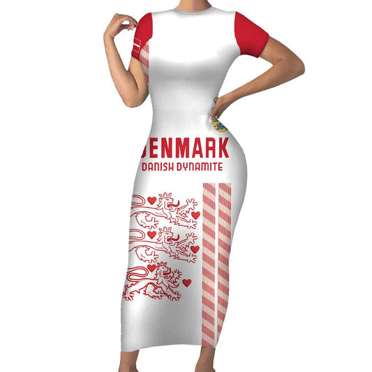 Custom Denmark Football Danish Dynamite White Version Short Sleeve Bodycon Dress