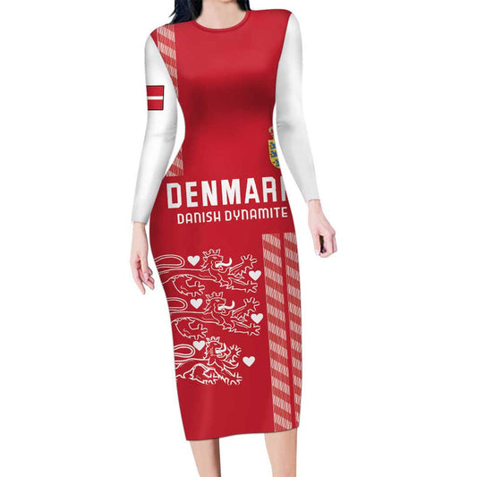 Custom Denmark Football Danish Dynamite Red Version Long Sleeve Bodycon Dress