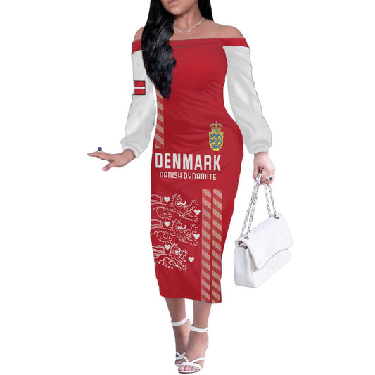 Custom Denmark Football Danish Dynamite Red Version Off The Shoulder Long Sleeve Dress