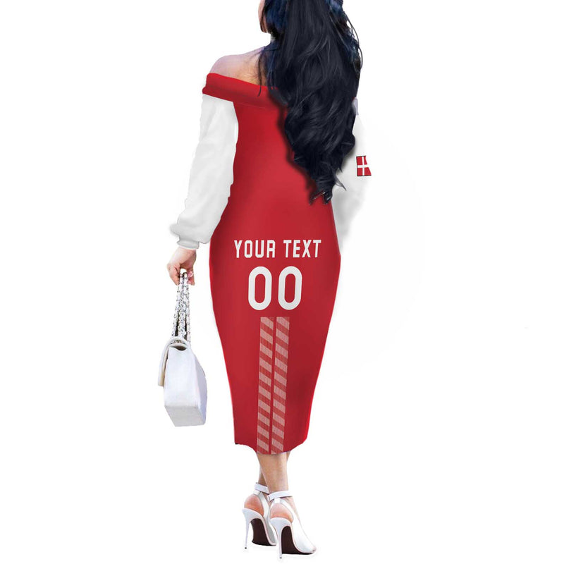 Custom Denmark Football Danish Dynamite Red Version Off The Shoulder Long Sleeve Dress