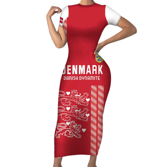 Custom Denmark Football Danish Dynamite Red Version Short Sleeve Bodycon Dress