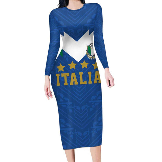 Custom Italy Football Come On Gli Azzurri Long Sleeve Bodycon Dress