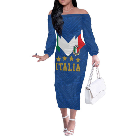 Custom Italy Football Come On Gli Azzurri Off The Shoulder Long Sleeve Dress