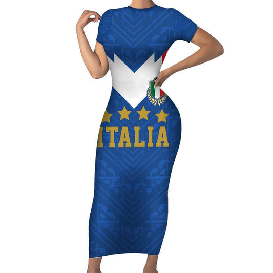 Custom Italy Football Come On Gli Azzurri Short Sleeve Bodycon Dress