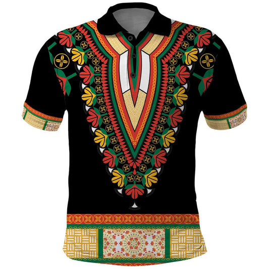 Africa Dashiki Embroidery Neckline Floral Pattern Polo Shirt