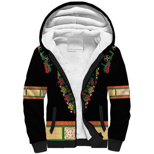 Africa Dashiki Embroidery Neckline Floral Pattern Sherpa Hoodie