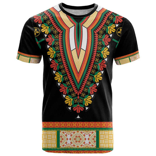 Africa Dashiki Embroidery Neckline Floral Pattern T Shirt