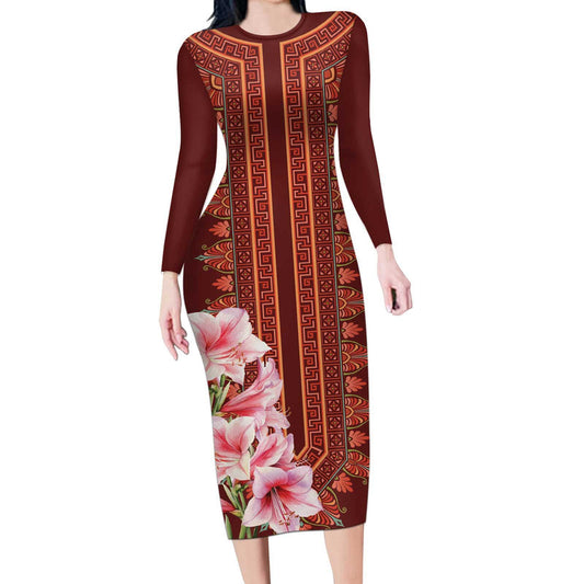 Africa Dashiki With Belladonna Lily Long Sleeve Bodycon Dress